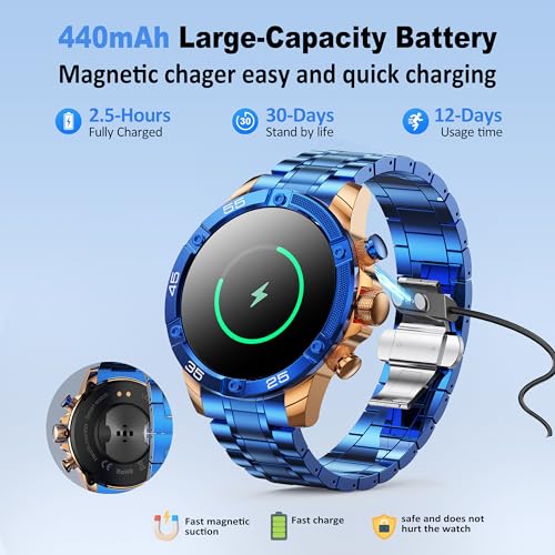 Men's Smart Watch Round HD 1.53" Gold Blue Smart Watches for Men, Multiple Sports Modes, Bluetooth Voice Call. Available for iOS and Android - Image 5