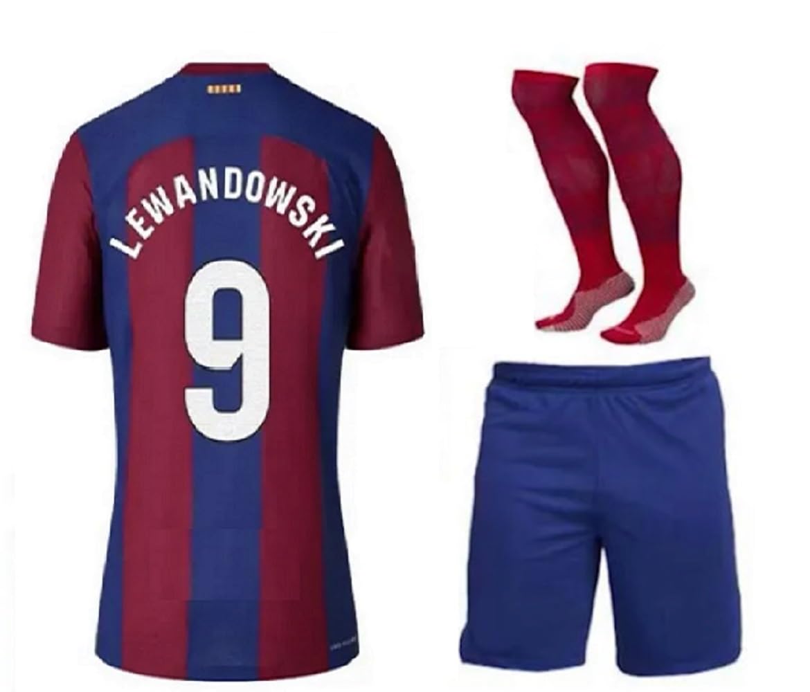 Barca Home Lewandoweski Soccer Kids Jersey + Shorts + Socks Set Kit Size Small (6-7 Years Old) For Youth
