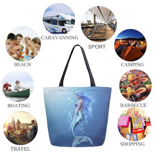 Ocean Realistic Mermaid Extra Large Canvas Gym Shoulder Tote, Reusable Daily Durable Top Handle Bag for Mens Womens Yoga Weekender Picnic Beach Travel Market Shopping4