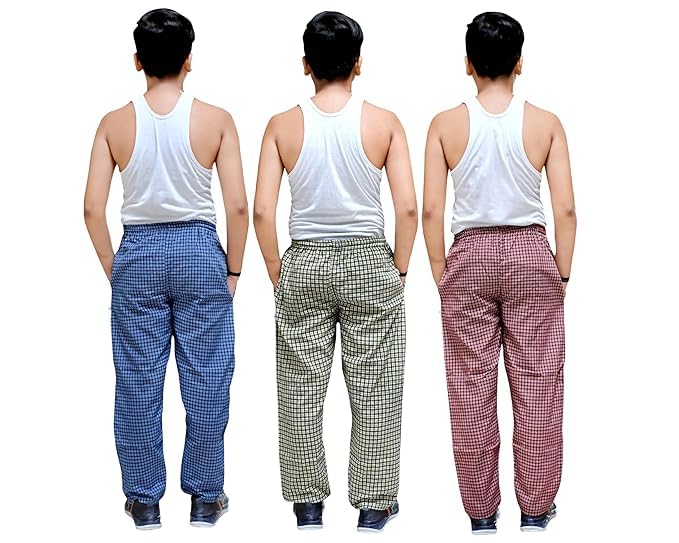 UrbanShorts Co. Men's and Boys' Checkered Cotton Pyjama Pants, Multicolour, Elastic Waist with Drawstring, Pack of 3-image-13