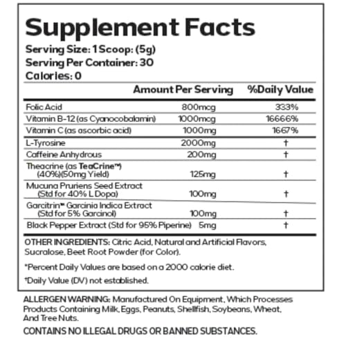 Image of AML - Dopa Rush Powder, Supports Healthy Dopamine for Alertness, Focus & Energy Supplement, Cherry Lemon, 5.29 oz (30 Servings)