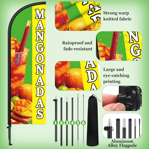 Image of Remagr 2 Pack Mangonadas Feather Flag 7 ft Advertising Swooper Flag Sign Windless Mangonadas Banner with Pole Kit and Ground Stake for Businesses Storefronts Retailers Shops Food Trucks Events
