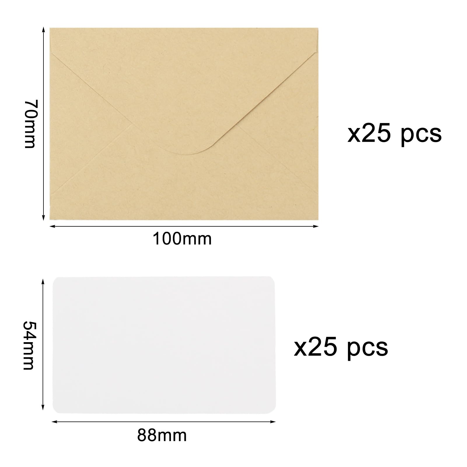 Enveloppes carrée kraft 70x100mm avec carte blanche pour lettres remerciement cadeau vœux