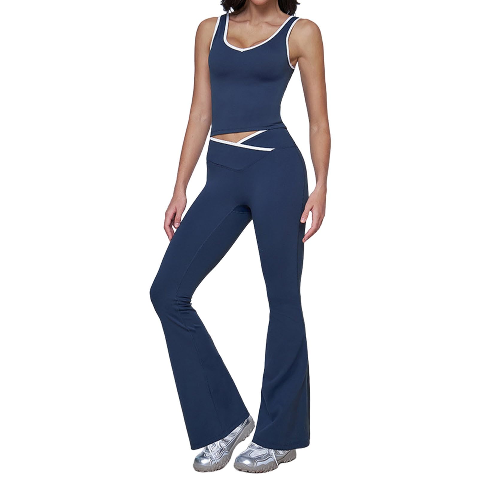 Conjunto de yoga sin cintura alta bloqueo color para correr gimnasio fitness K5e21