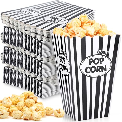 Image of Xinnun 100 Pcs Popcorn Boxes 32 oz Classic Stripe Paper Popcorn Buckets Bulk Disposable Oil Proof Container Vintage Retro Open Top Holders for Movie Night Supply Theater Carnival Party(Black)