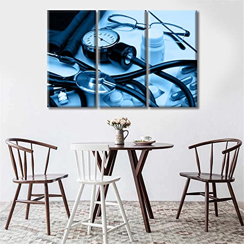 Image of TUMOVO Medical Examination Wall Art Home Decor Posters and Prints Medical Hospital Background Painting Wall Art for Living Room 3 Pieces Black and White Wall Art Framed Ready to Hang (42 inch Wx28 H)