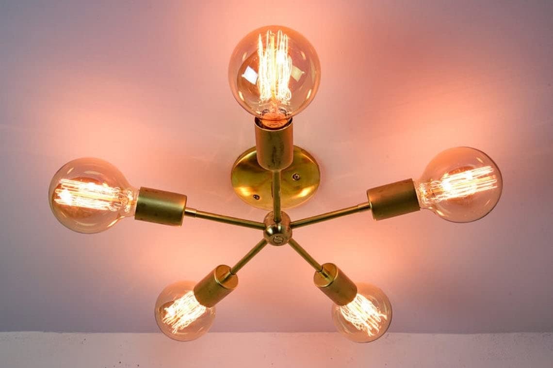 Nautical Art Mid Century Modern Sputnik Flush Mount Ceiling Light, Modern Chandelier (Gold)-AC