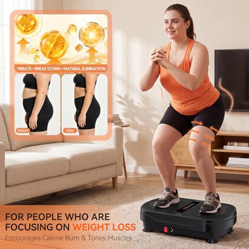 Image of Vibration Plate Exercise Machine, 130 Levels Full Body Workout Vibrating Plate for Lymphatic Drainage Weight Loss, 450 Lbs Capacity Shake Platform with Resistance Bands Bluetooth for Women Men