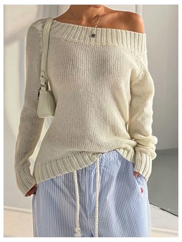 Milumia Women's Off One Shoulder Sweater Y2K Long Sleeve Ribbed Knit Pullover Top4