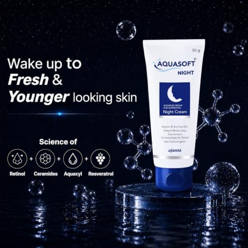 Image of Aquasoft Advanced Night Cream | Retinol, Ceramides, Aquaxyl & Resveratrol | 10% Urea | Hydration, Skin Lightening & Barrier Repair | Anti-Aging | Non-Comedogenic | Dermatologically Tested | 50g