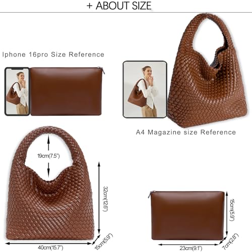 Image of JINMANXUE Woven Tote Bag for Women, Fashion Hobo Handbag, Travel Top-handle Shoulder Bag, Beach Underarm Bag with Purse