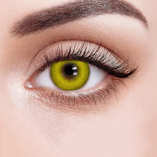 BEAUYWL Farbige Kontaktlinsen ohne Stärke weiß schwarz rot blau grün gelb Farblinsen für Karneval Fasching Motto Party Anime Halloween Cosplay Jahreslinsen 2 Stück (gelb)