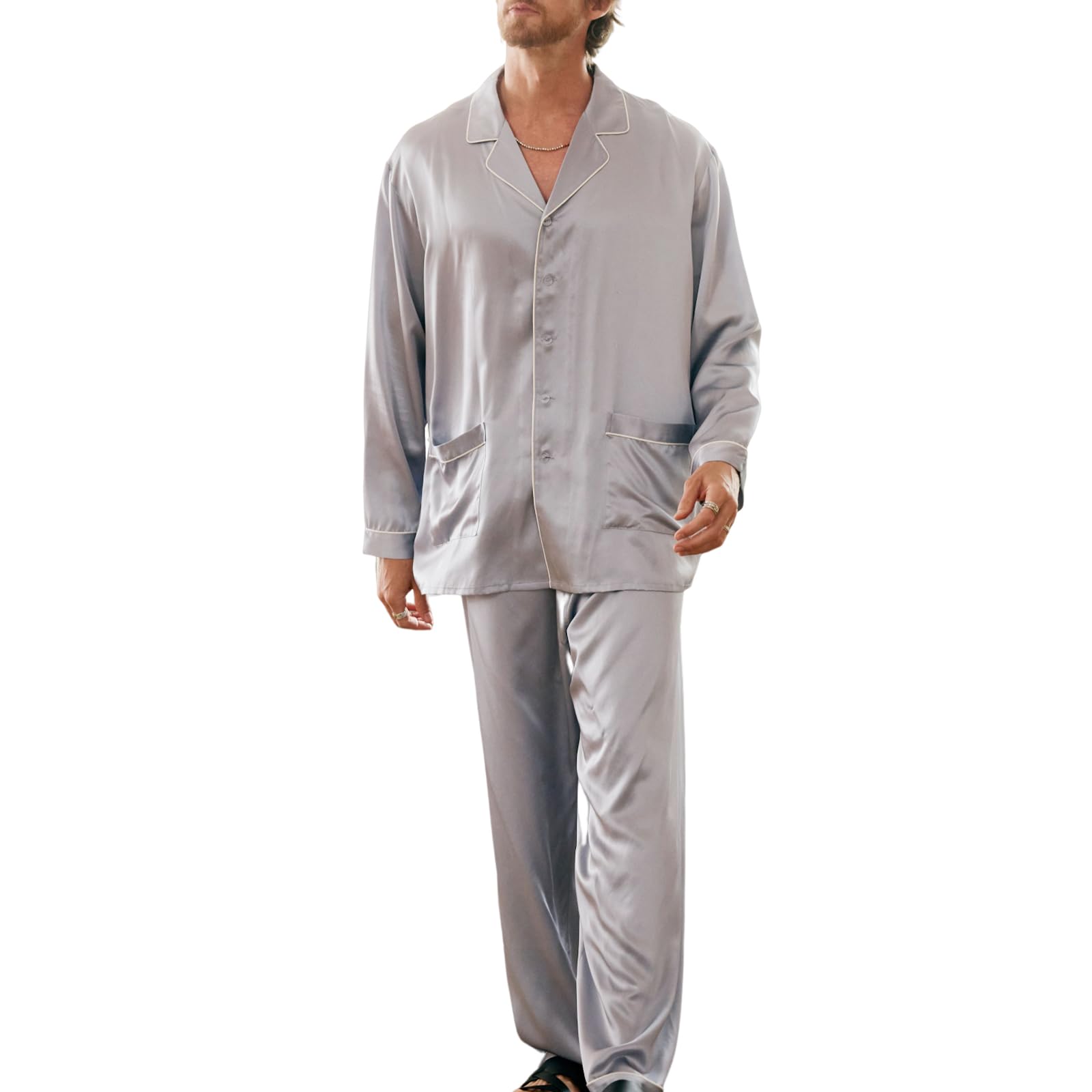 Buy COLD POSHMen's Silk Pajamas Set Long Sleeve 2PC Luxury Silk wear