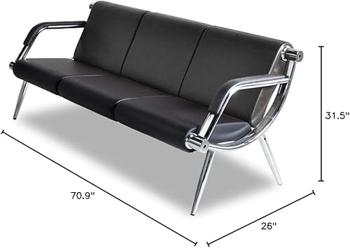 Miniatura 29 de Silla de sala de espera con reposabrazos, 2 asientos, de piel sintética, color naranja, negro, muebles de oficina, asientos de invitados, vestíbulo