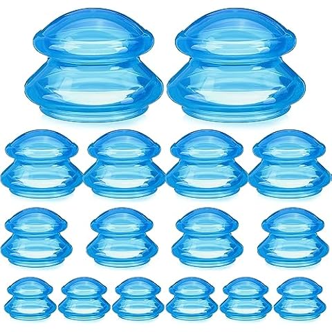 Geiserailie 16 Pcs 4 Sizes Cupping Therapy Set Silicone Cupping Massage Cups Professional Chinese Cupping Therapy Cup Vacuum for Body Muscle Nerve(Blue) Cover