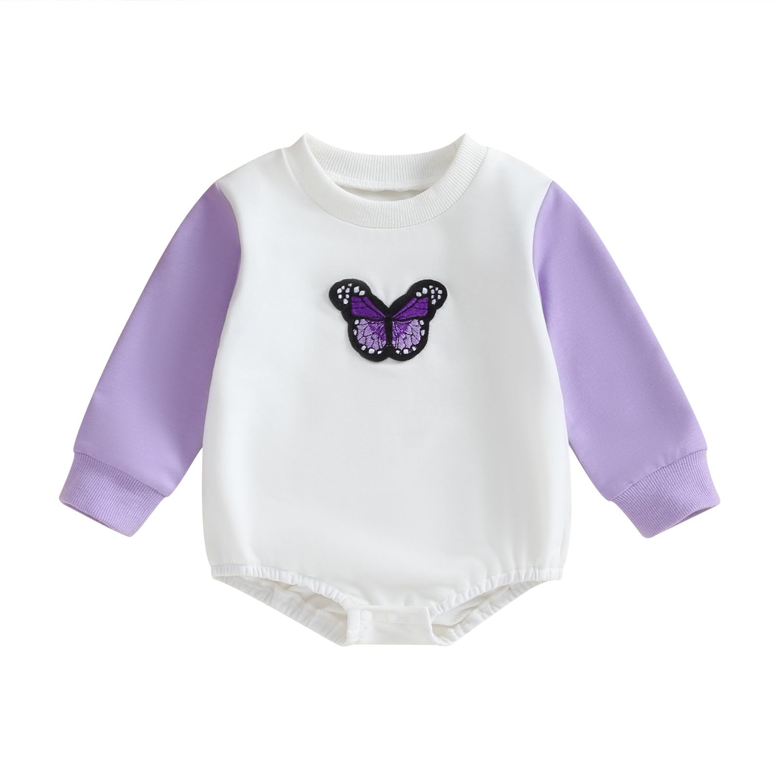 Lamuusaa Newborn Baby Girl Clothes Butterfly Bubble Romper Color Block Crewneck Sweatshirt Oversized Shirts Fall Outfits (Butterfly-Purple, 0-3 Months)