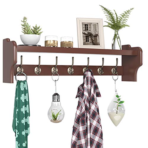 Homfa Wooden Coat Rack Shelf, Wall Mounted 31L Inch Hanging Upper Shelf