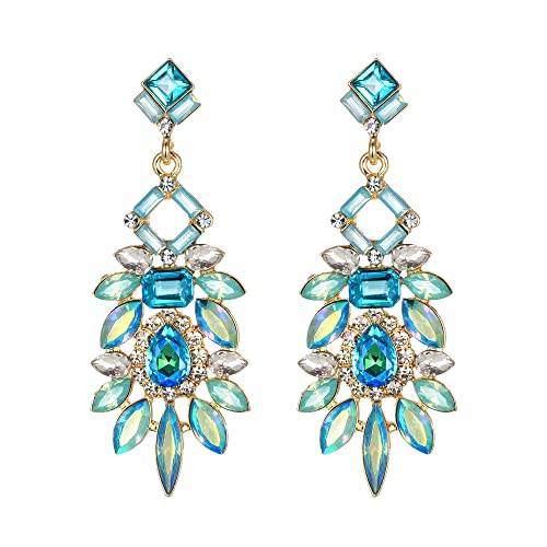 BriLove Art Deco Rhinestone Marquise Emerald Cut Rectangle Geometric Statement Earrings for Women