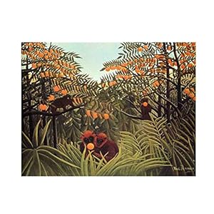 “Apen in de sinaasappelboomgaard” door Henri Rousseau Schilderij Canvasafdrukken Voor Muur Foto’s Thuis Woonkamer Decoratie Moderne Keuken Muurkunst voor Slaapkamer (25x30cm, niet ingelijst)