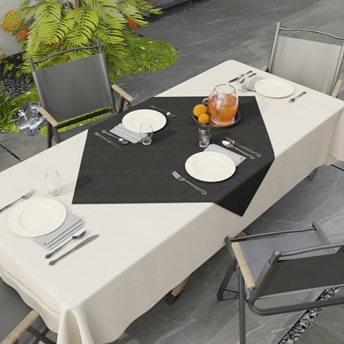 Image of Encasa XO Dining Table Cover Cloth for 4 Seater | 90x90 cm Cotton Canvas Square Table Cloth | Machine Washable Tablecloth for Indoor & Outdoor Use - Jet Black Solid Color