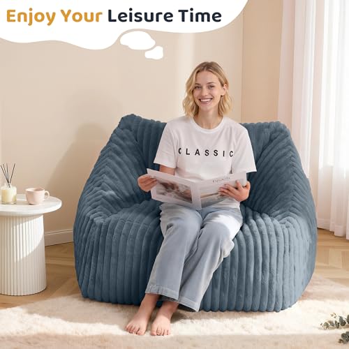 Image of HABUTWAY Bean Bag Chair, Giant Bean Bag Chairs for Adults and Kids, Bean Bag Sofa, Lazy Floor Sofa, Faux Fur Beanbag Chair with Armrests for Living Room Bedroom (Dark Grey)
