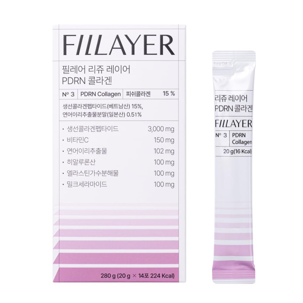 FILLAYER PDRN Collagen Liquid Type with Skin Booster (PDRN, Hyaluronic Acid, Elastin and Ceramide) for Healthy Skin - Cherry Flavor - 14 Stick