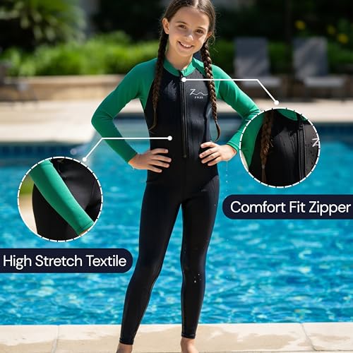 Image of ZIUM Girls 4 Way Lycra Swimsuit Cum Diving Suit with Print & Plain Options