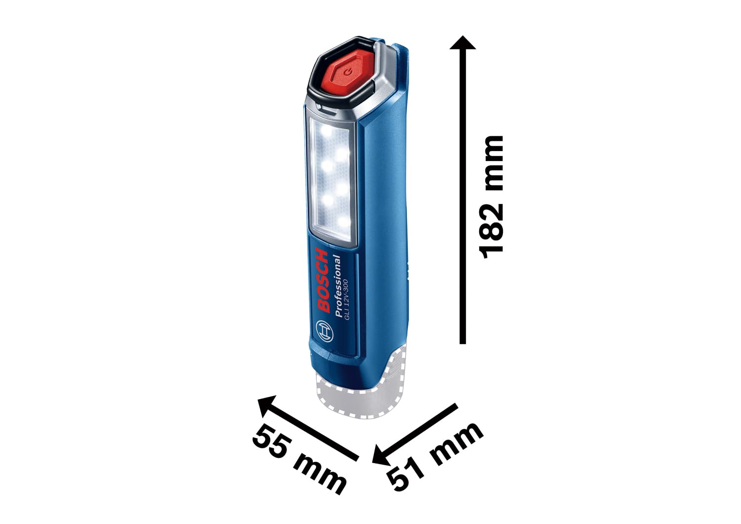 Bosch Professional system 12V: akumulatorowa lampa budowlana LED GLI 12V-300 (300 lm, bez akumulatorów i ładowarki, opakowanie kartonowe)