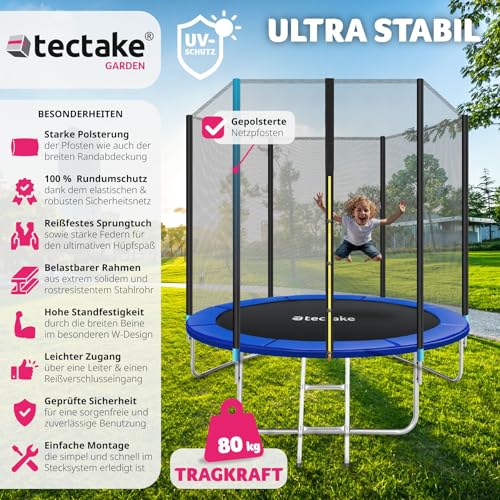 Trampolin 244 cm tectake mit Sicherheitsnetz für Kinder