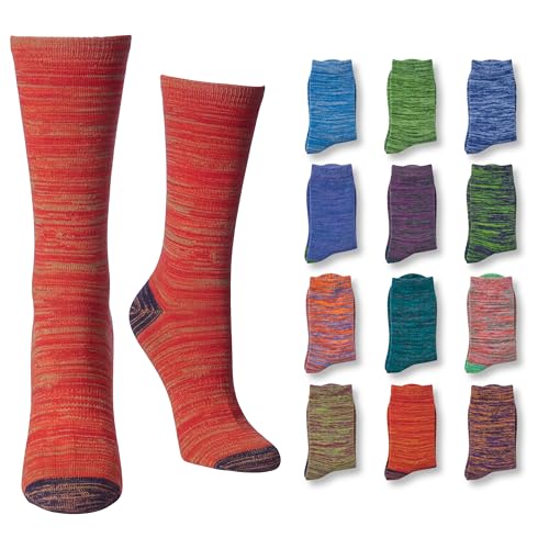 Tipi Toe Women's 12-Pairs Lightweight Vintage Space Dye Fashion Marled Dress Crew Socks Womens Crew Socks, WC26-T1