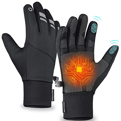 Thermal Winter Gloves for Men Women, Running Gloves for Cold Weather, Touchscreen Waterproof Gloves Anti-Slip Black Gloves for Running Cycling Driving and Hiking -L