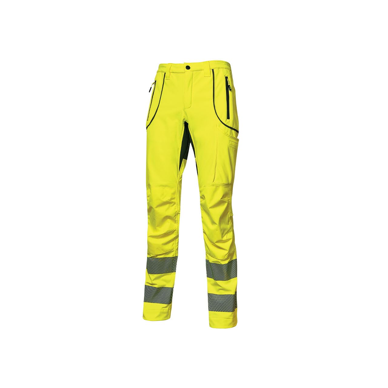 U-POWER REN, Pantaloni da Uomo, Tessuto Softshell, Antivento, Idrorepellente, Tasche Laterali Multifunzionali, Rinforzi in Tessuto su Ginocchia e Schiena (YELLOW FLUO_44)