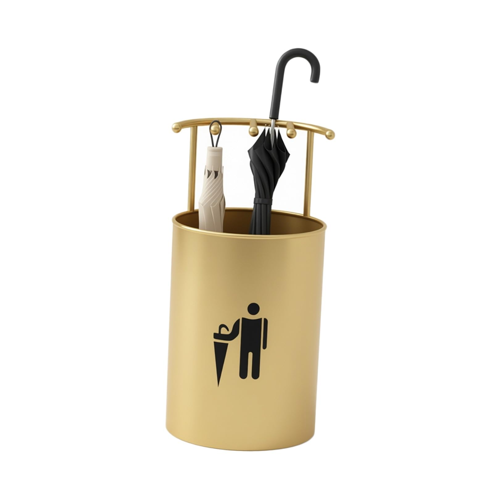 ZFUCMAYL Entryway Umbrella Stand Rack,Iron Umbrella Storage Organizer with Hooks,Height 57cm,for Home Shop Schools Hotels,Space-saving(Gold)