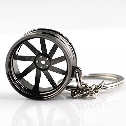 Image of maycom Creative Hot Auto Part Model Wheel Rim Tyre Keychain Keyring Key Chain Ring Keyfob (Black)