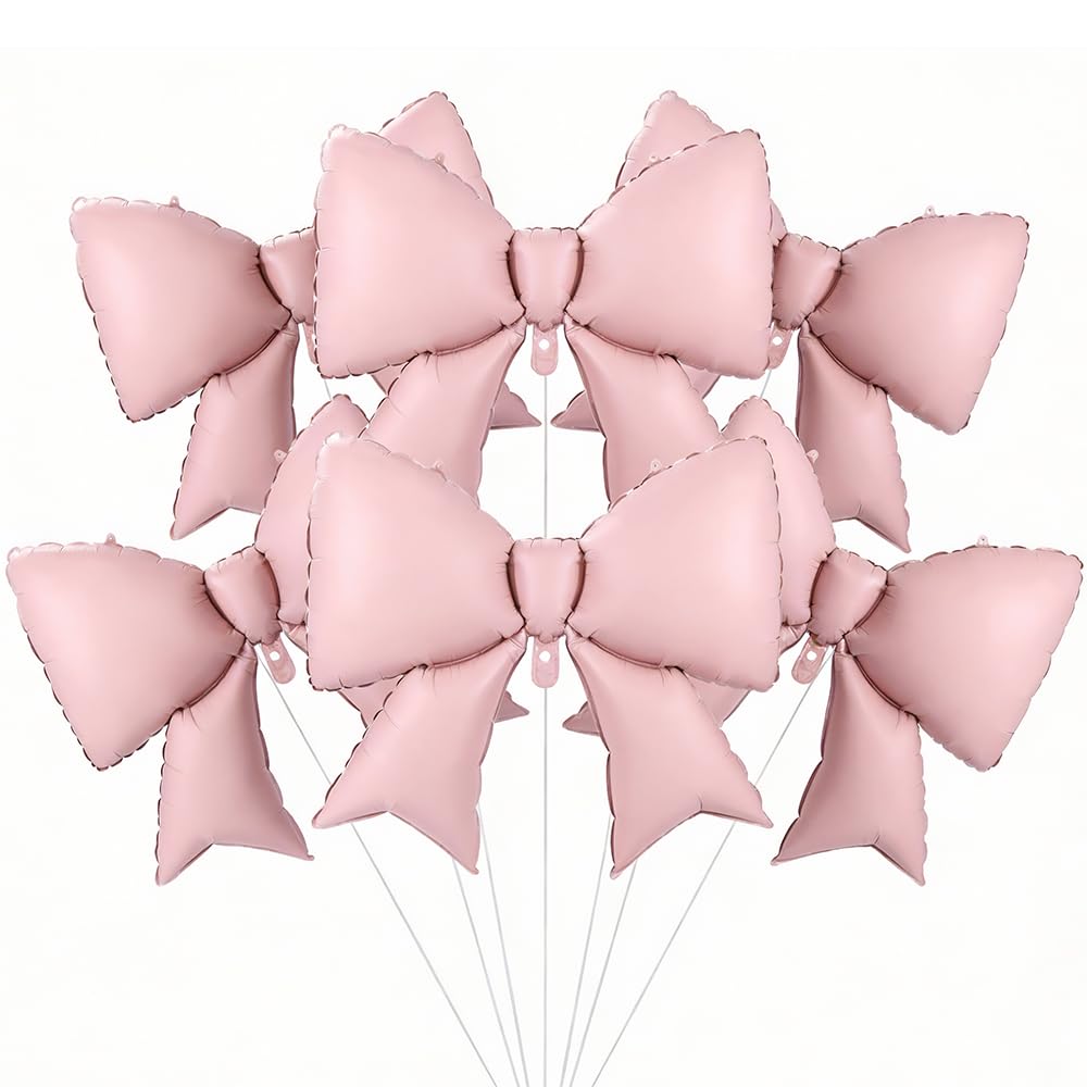 6PCS Giant Pink Bow Balloons - 98x75cm Extra Large Aluminum Foil Balloons for Birthday Wedding Party Decorations - Easy to Inflate Photo Backdrop Balloons with Matte Finish