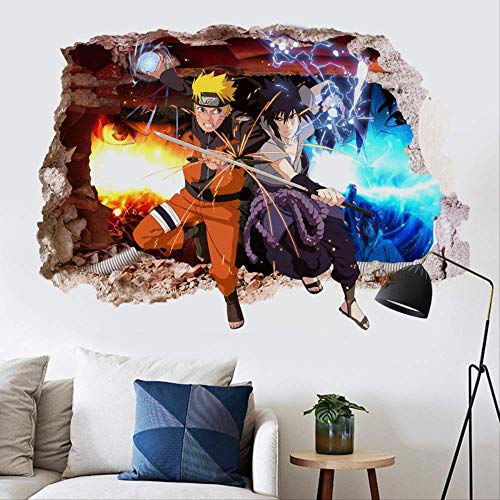 Stickers muraux 3D Naruto Sasuke Cartoon Anime Autocollant en verre imperméable pour chambre d'enfant