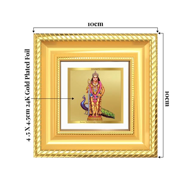 Image of DIVINITI Lord Murugan 24K Gold Plated Foil Tabletop Photo Frame for Home Decor, Puja Room, Living Room, Office, Luxury Gifting | DG Frame 015 S1A (10x10 CM)