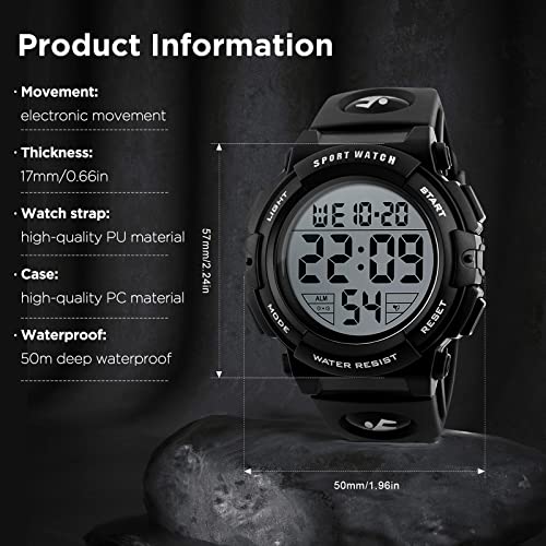 Uhren Herren,5ATM Wasserdicht Armbanduhr mit LED Nachtlicht und Multifunktion,Herren Uhr Stossfestes ABS+PU Gehäuse,Multifunktionsuhr für Herren zum täglichen Gebrauch – Bild 7