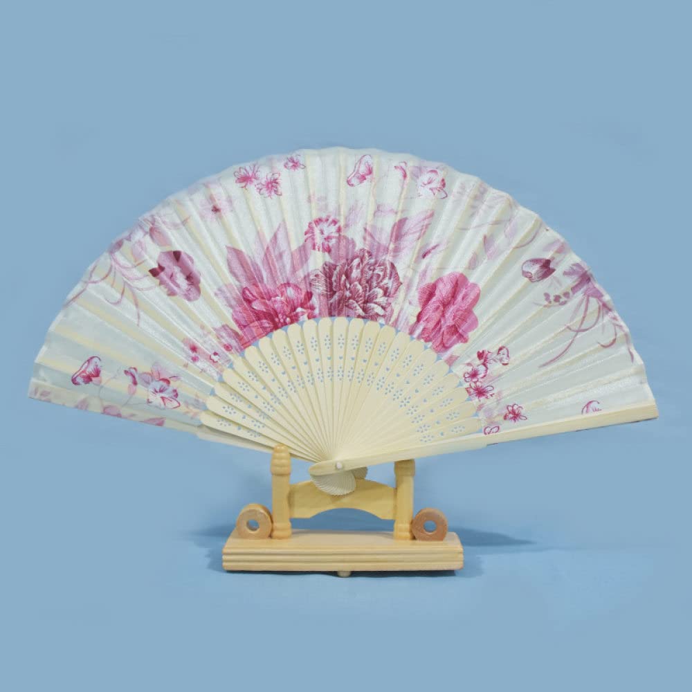 Abanico De Mano Plegable, 2 Unids Flor Rosa Estética Tela De Tela Oriental Abanicos De Mano Abanicos De Mano Elegantes Grandes Abanicos Chinos Hechos A Mano Abanico Plegable Para Fiesta De Baile Boda