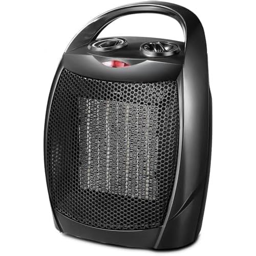 Kismile Small Electric Space Heater Ceramic Space Heater,Portable Heater Fan for Office with Adjustable Thermostat and Overheat Protection ETL Listed for Kitchen, 750W/1500W(Black)