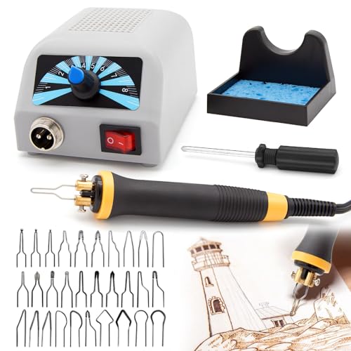 Luriseminger Máquina de Pirograbado, 60W Kit de Combustión de Madera con 30 Puntas de Alambre de Pirografía, 100 – 800 ℃ Control de Temperatura Ajustable, Juego de Soldador para Madera, Bambú