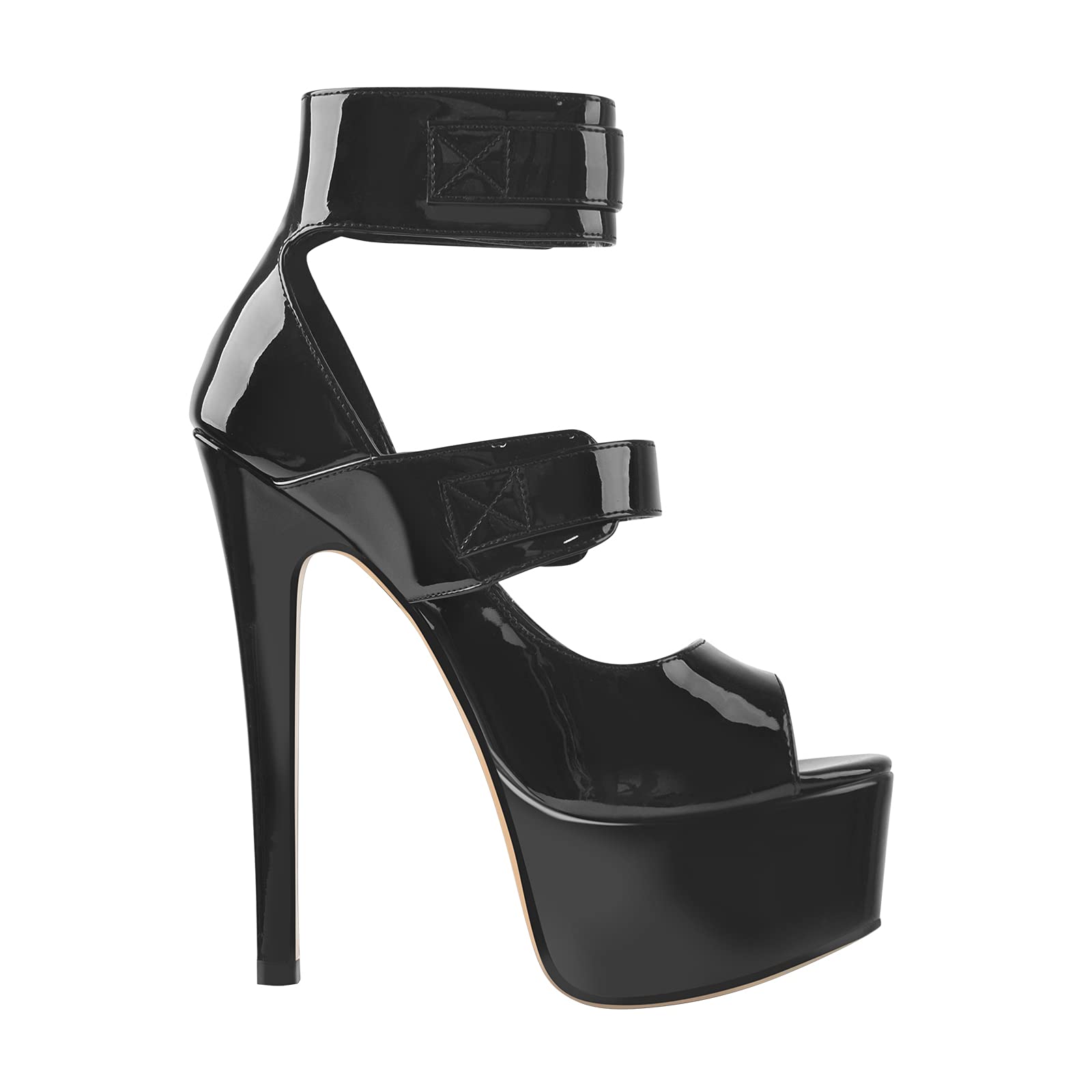 Only maker Peep Toe Pumps mit Knöchelschnallen Stilettos Rosa Schwarz