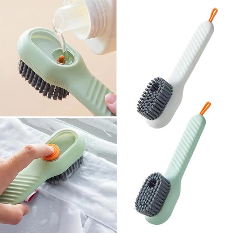 WANQLYN Multifunctional Liquid Brush,Liquid Adding Soft Fur Cleaning Brush,Press Type Automatic Liquid Adding Brush Shoe Cleaning Brush(Pack of 2)