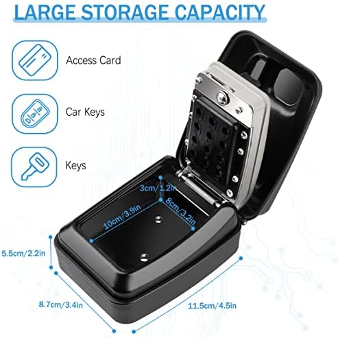 VOBUKE Key Safe Wall Mounted Large Key Lock Box with Resettable Push Button 12-Digit Combination Outdoor Key Box with Weatherproof Cover Safe Storage Box for Home Garage Spare Keys Free Fixing Kit