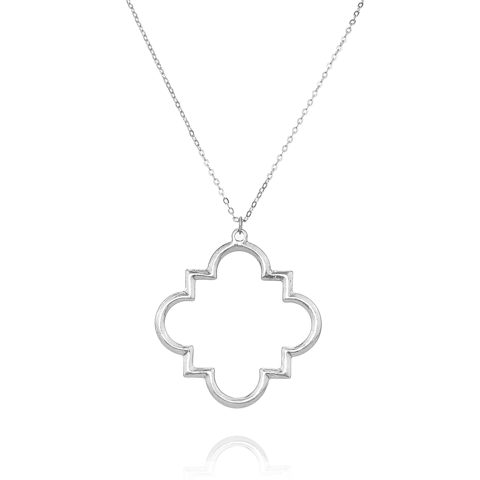 POMINA Gold Fashion Long Chain Necklace Quatrefoil Necklace Two-Tone Clover Pendant Necklace Geometric Pendant Sweater Long Necklace for Women