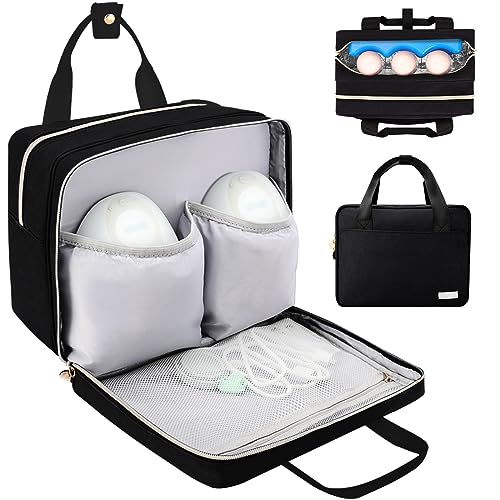 Image of Wearable Breast Pump Bag with Cooler Compartment, Breast Pump Travel Bag Compatible with Elvie, Momcozy S12 Pro, Willow & Medela Pump, Carrying Case for Breast Pump and Accessories, Black