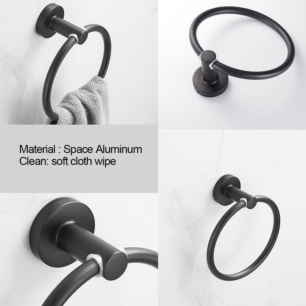 Towel Ring, Bathroom Towel Rack, Towel Hanging Towel Rail, Black Round Stainless Steel Hand Towel Holder, Wall Mounted Bathroom