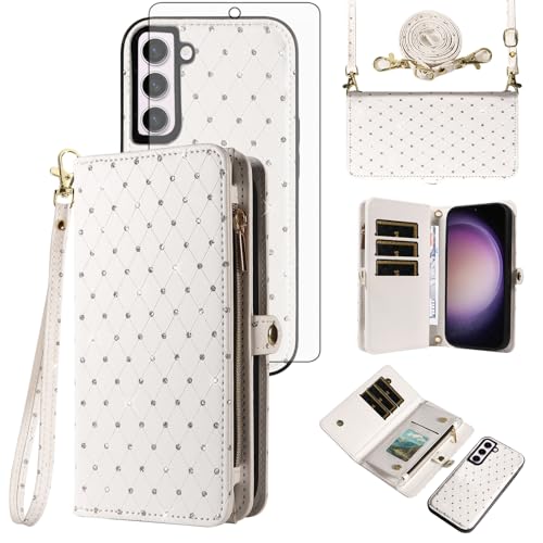 Coque Samsung S23 5G Asuwish avec portefeuille amovible et verre trempé
