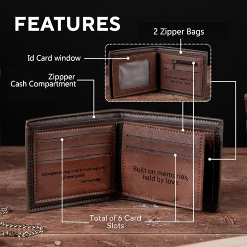 Personalized Leather Wallet for Men, Custom Name Text Pattern Engraving Wallets, Birthday, Wedding, Christmas Day, Anniversary, Engagement Gift for Husband, Fiancé, Dad, Son, Boyfriend, Grandfather - Image 5