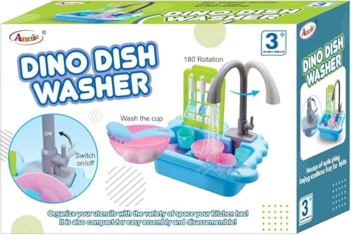 Image of Interactive Dino Kitchen Sink Toy for Kids | 12-Piece Dishwasher Playset with Water Circulation Pump | Pretend Cooking & Washing Toy for Boys & Girls
